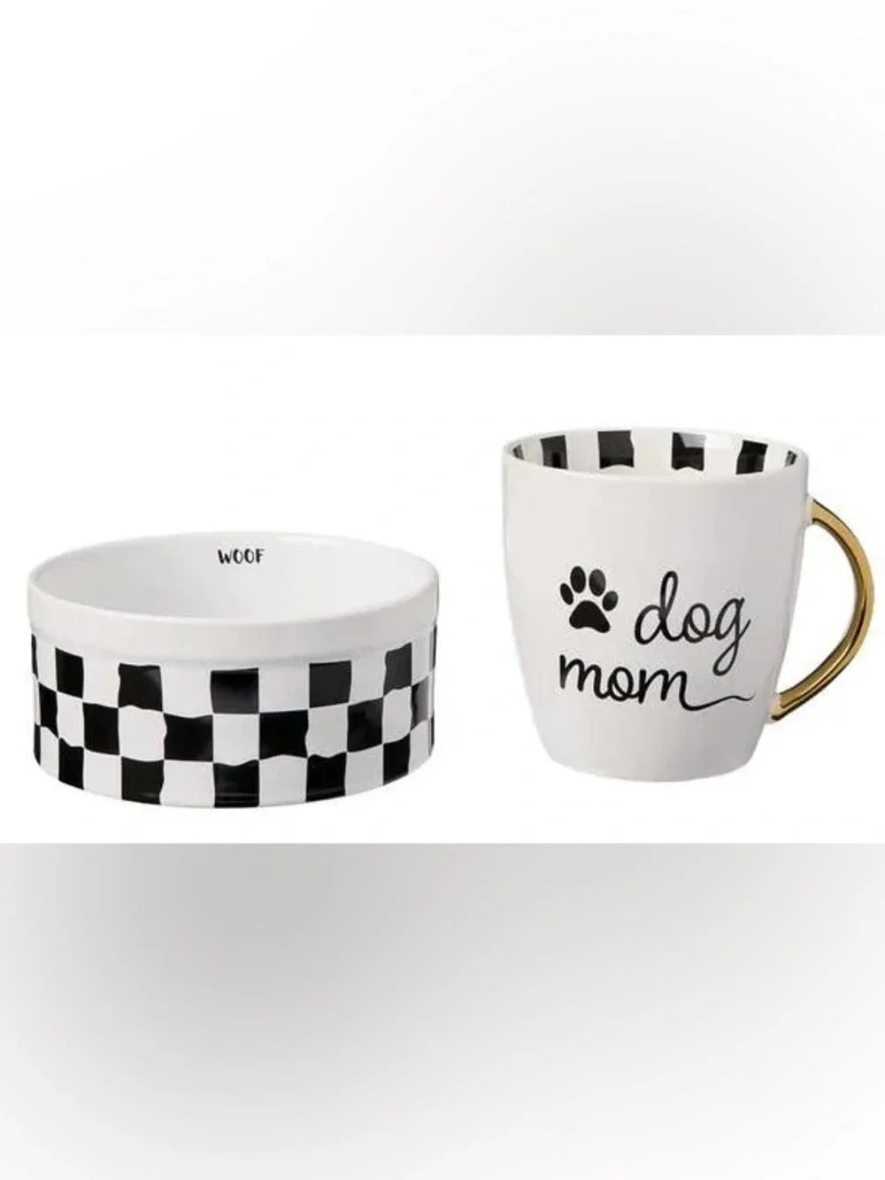 Cutest  New Crofton Crofton Dog Mom Mug & Bowl Ceramic Black Gold White Set